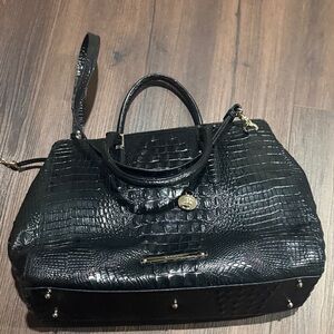 Brahmin Black Crocodile-Embossed Satchel